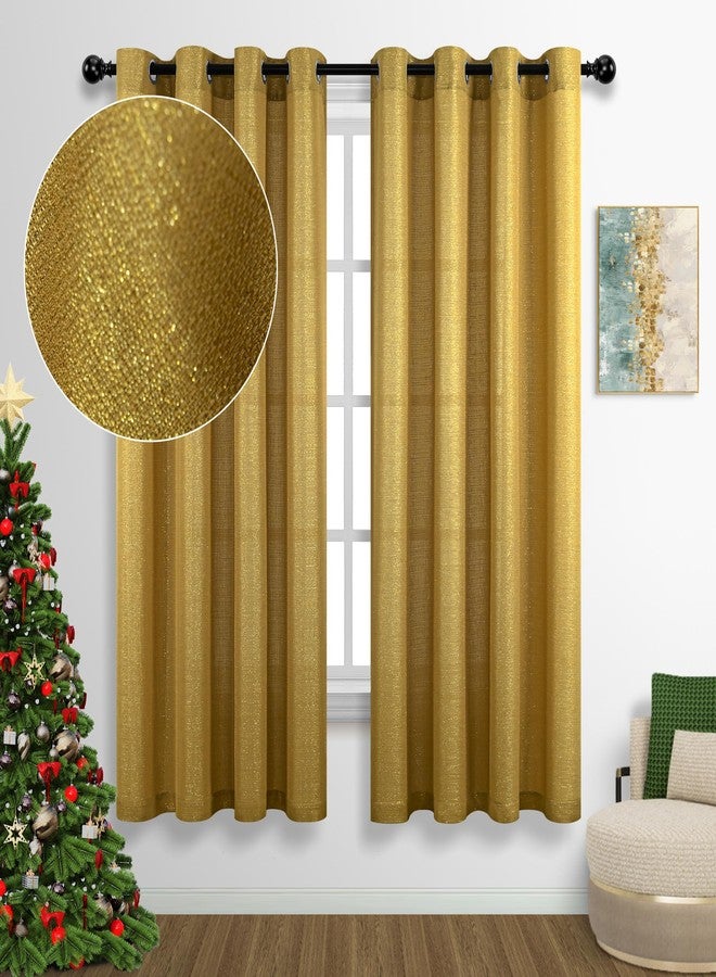 DANCURTON Gold Curtains 63 Inch Length for Teen Boys Room Decor 2 Panels Grommet Window Drapes Semi Privacy Metallic Sparkle Shiny Glitter Gourmet Brown Golden Sheer Curtain for Bedroom Decoration Shimmer Glam - Image 1